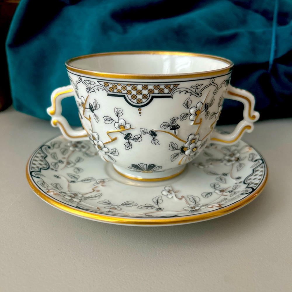 Elegant  antique Gold and white soup bowl